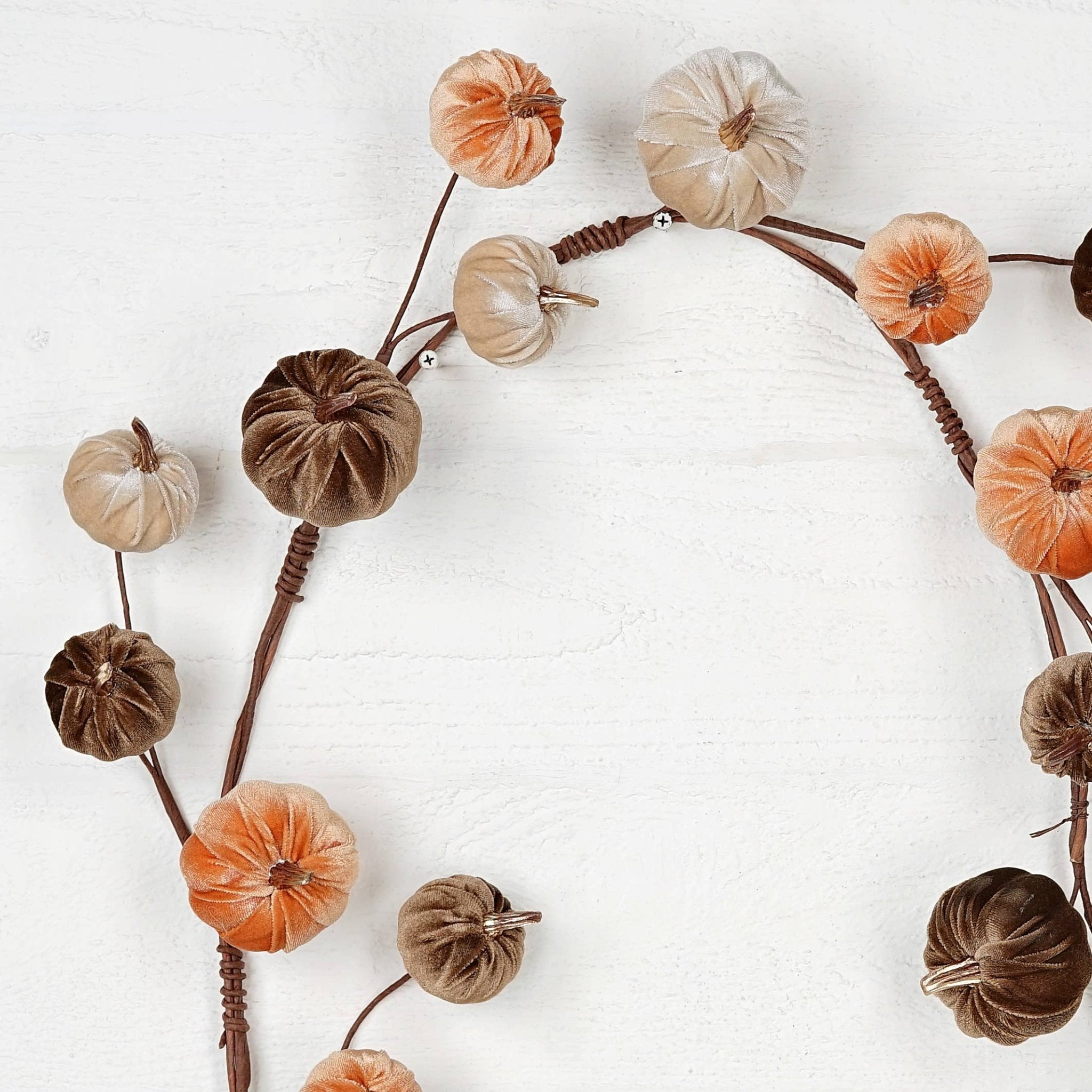 31320 - 4ft Garland - Velvet gold stem mini pumpkins - Mix - HER Home Design Boutique